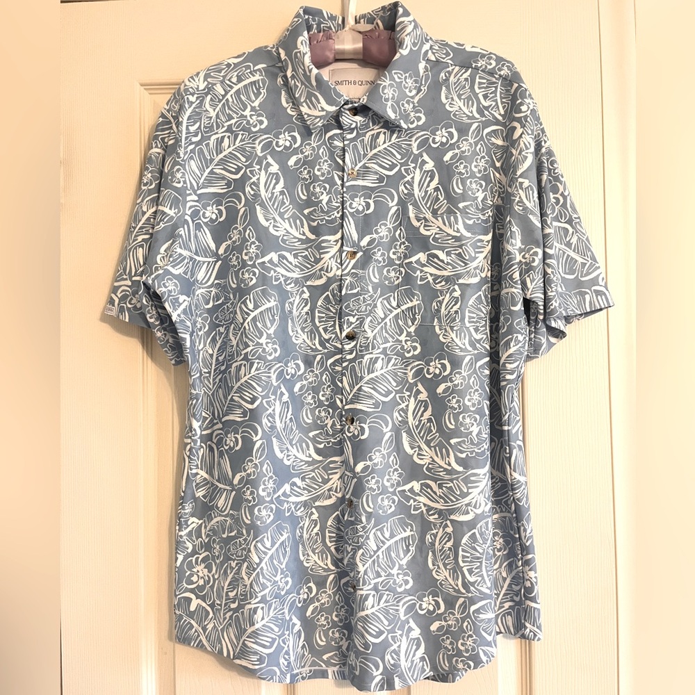 Smith & Quinn Blue Floral Button Up Golf Polo Shirt Men Size XL